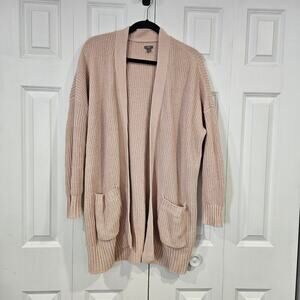 Aerie Oversized Medium Peach Chunky Knit Cardigan Pockets Cozy